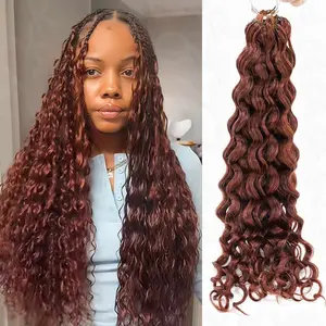 QVR Reddish Brown Human Crochet Hair Water Wave Machine Made #33B Feather Crochet Hairstyle TikTokShopBlackFriday