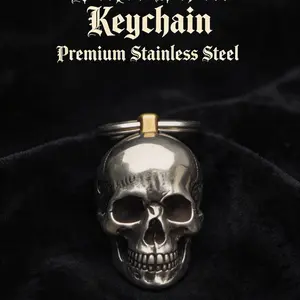 3D Skull Keychain Heavy Duty Metal Key Ring Gothic Punk Biker Style Skull Head Bag Charm Rugged EDC Everyday Carry Accessory for Men