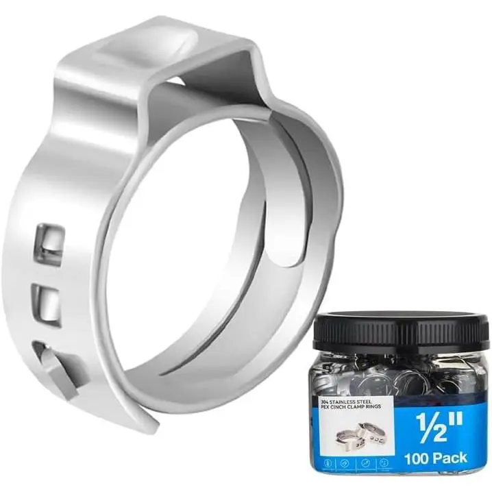 100 Pack 1/2 Inch Pex Cinch Clamp Rings, 304 Stainless Steel PEX Crimp Ring,Pex Fitting Clamps Pinch Ring for PEX Tubing Pipe Fittings Connection