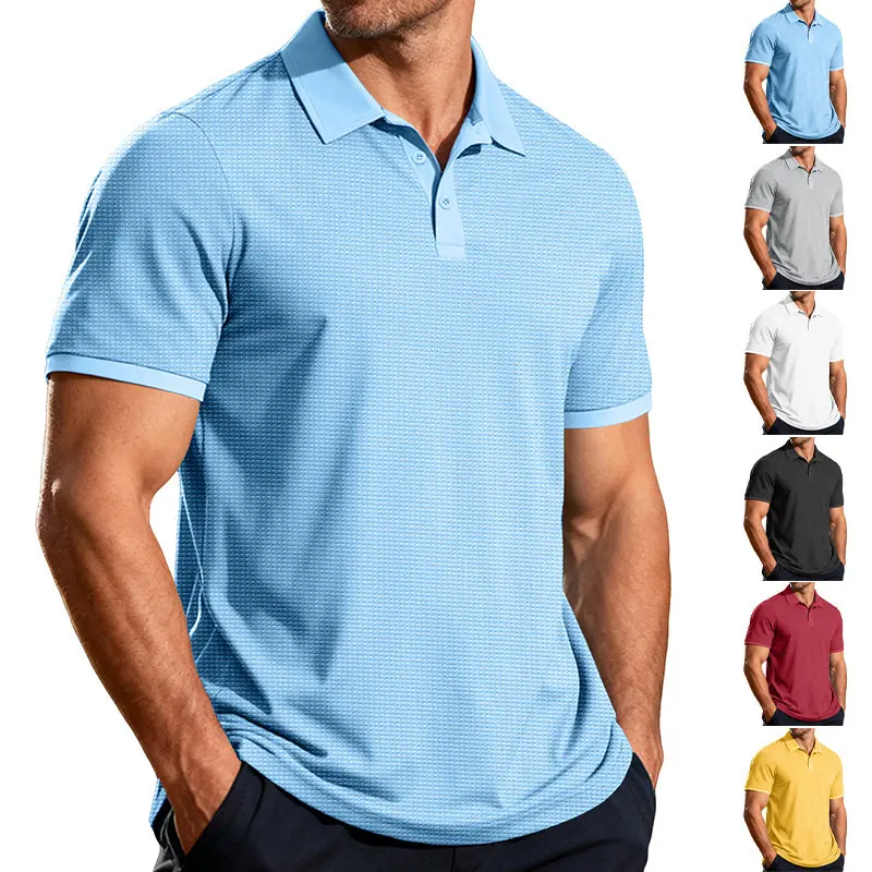 Men's Color-Blocked Polo Shirt, Classic Plain Shortsleeve Casual Top with a Turn-Down Collar for Summer
