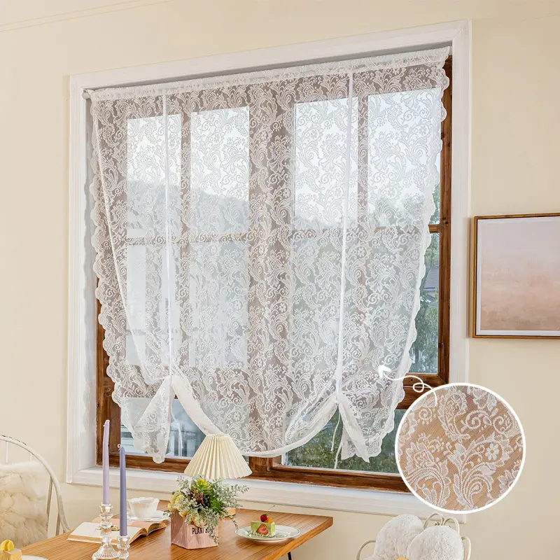 New lace phoenix tail flower pull-out curtain, window screen, suitable for living room, dining room, bedroom decoration, semi-light-blocking curtain, Home Decoration Curtain, Window Hanging, Curtain For Windows
