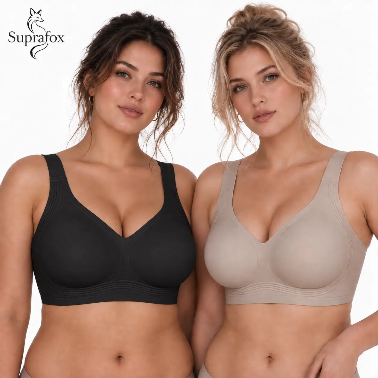 Suprafox Women’s Wireless Bra for Large Bust, Full Coverage Support Bra with Wide Straps, Seamless Wirefree Comfort Bra for Plus Size Women