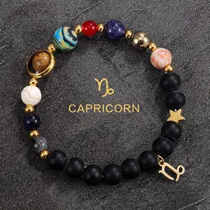 Capricorn 12 Constellations & Eight Planets Universe Natural Stone Bracelet for Dec 22 - Jan 19 Ambition Discipline Unisex Zodiac Accessory