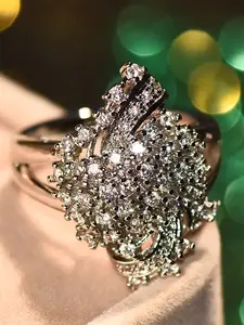 1 PC Glamorous Cubic Zirconia Heart Cluster Ring For Women Wedding Engagement Valentine's Day Party Gift