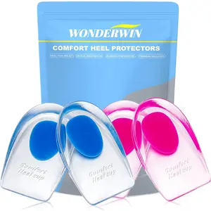 Gel Heel Cups for Heel Pain Relief – Shock Absorbing Silicone Inserts for Plantar Fasciitis & Achilles Tendonitis – Cushioned Heel Support Pads for All-Day Standing (2 Pairs-Medium)