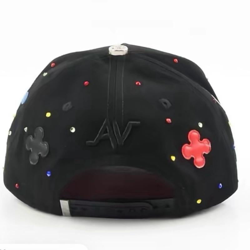 Nyc Clovers Black Baseball Cap with Colorful Cross Embroidery and Sparkling Beads for Stylish Outfits