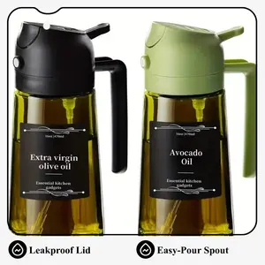 2-Pack Glass Olive Oil Dispenser Bottle 470ml Leakproof Kitchen Pourer Sprayer Lid Utensils for Cooking Salads Grilling Utensils
