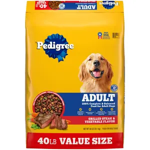 Pedigree Steak & Vegetable Flavor Dry Dog Food For Canine Wellness Complete Nutrition Adult Health Kibble 40 lb