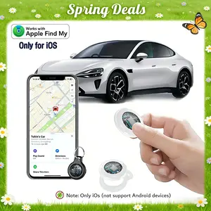 [Spring Deals] Tukio GPS Tracker(iOS Only) for Cars & Pets - Mini Clear Design, Weatherproof Case, Anti-Lost Device, Works with Apple Find My iOS Only, IP67 Waterproof, Replaceable Battery - Smart Key Finder Remote