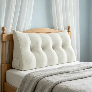 Velvet Triangle Headboard Pillow Tufted Wedge Back Support Cushion with Side Pocket, 138cm Plush Fabric Pillow for Reading & Watching TV