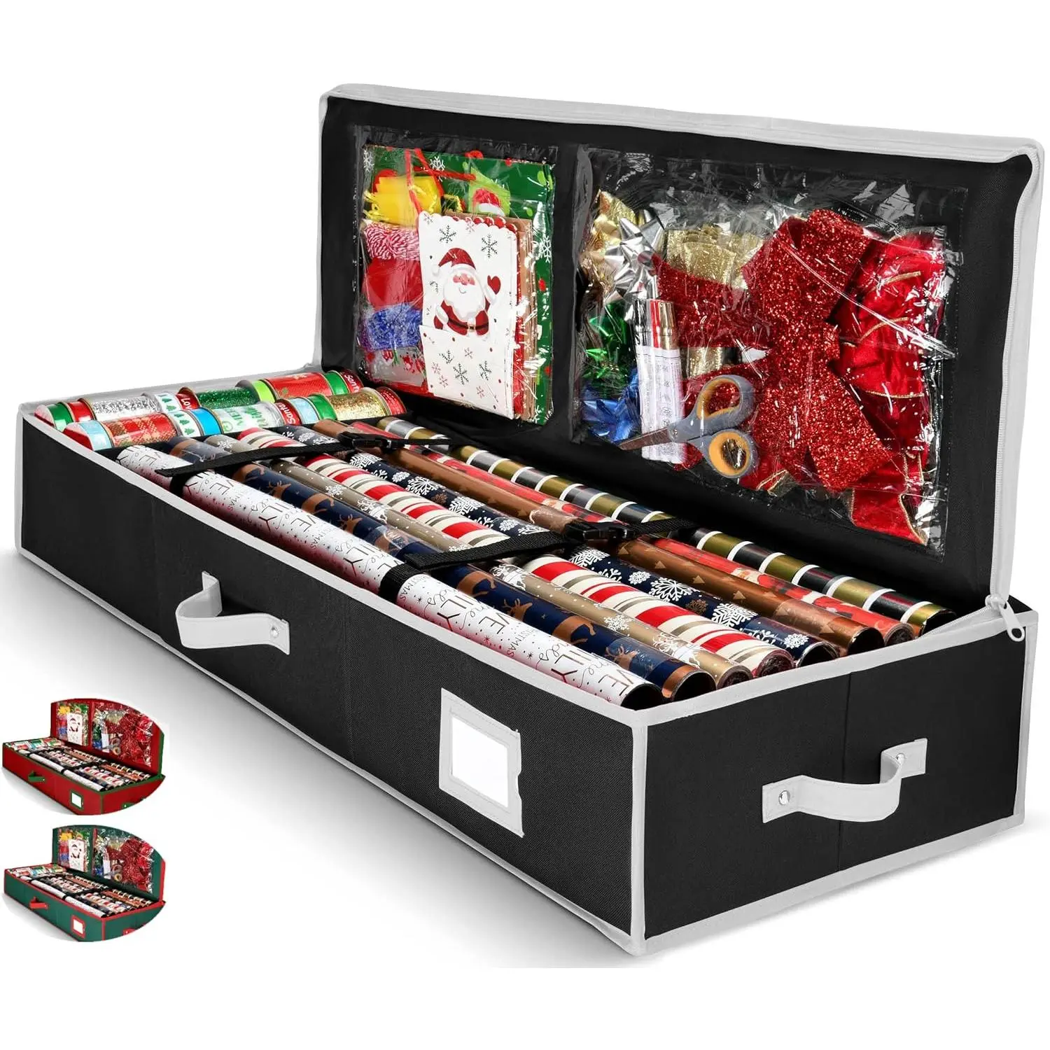 Wrapping Paper Organizer Storage for Christmas Gifts Wrapping Paper (6 Colors) Underbed Storage Container with Interior Pockets, Fits 24 Rolls