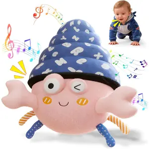 Music Crawling Hermit Crab Baby Toy 6-12 Months,Montessori Toys for 1 Year Old+,Infant Stuffed Animal Toy with Tummy Time Toy & Floor Play,Dancing & Talking Soft Plush Toy for Boys and Girls