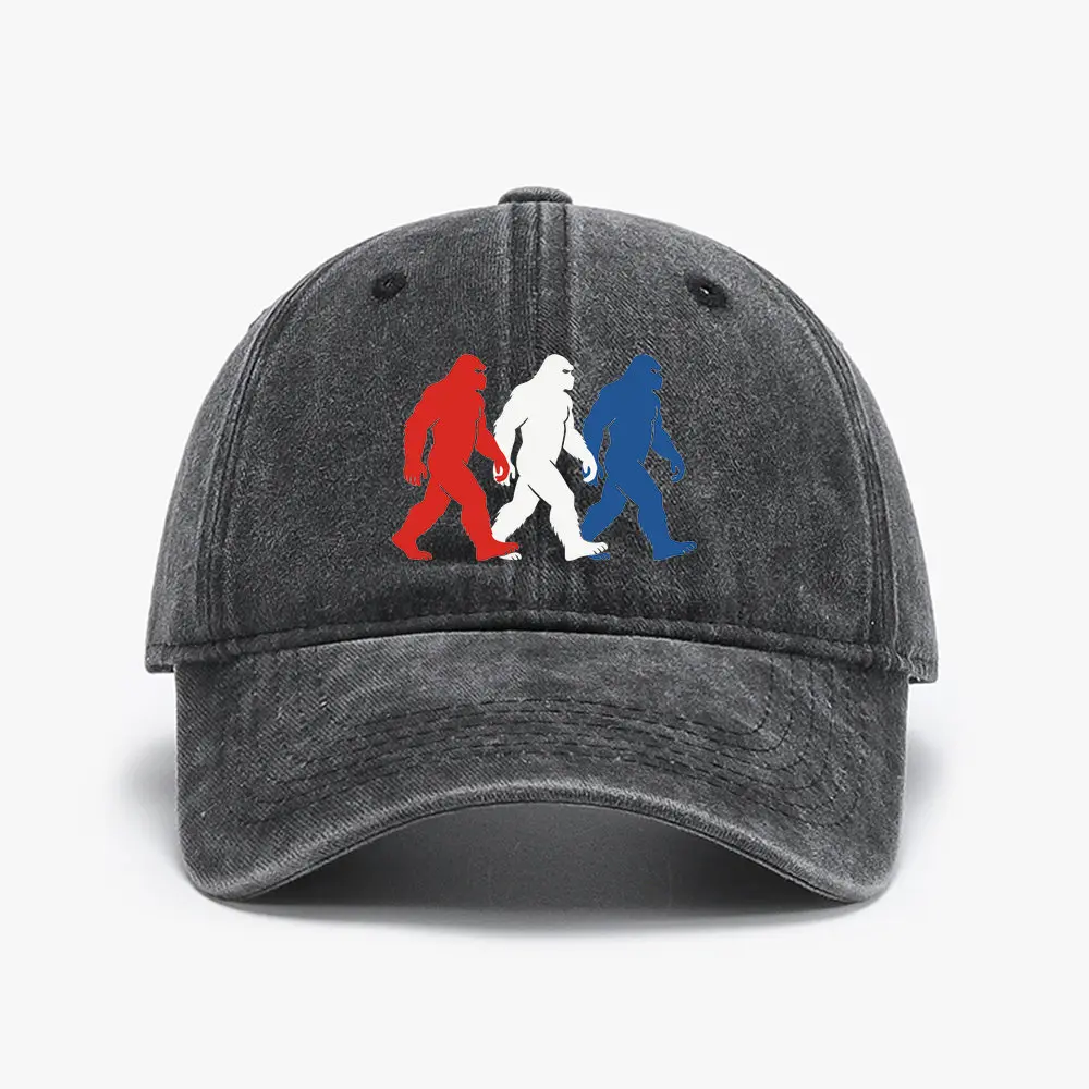 Patriotic Bigfoot Red White Blue Washed Vintage Dad Cap