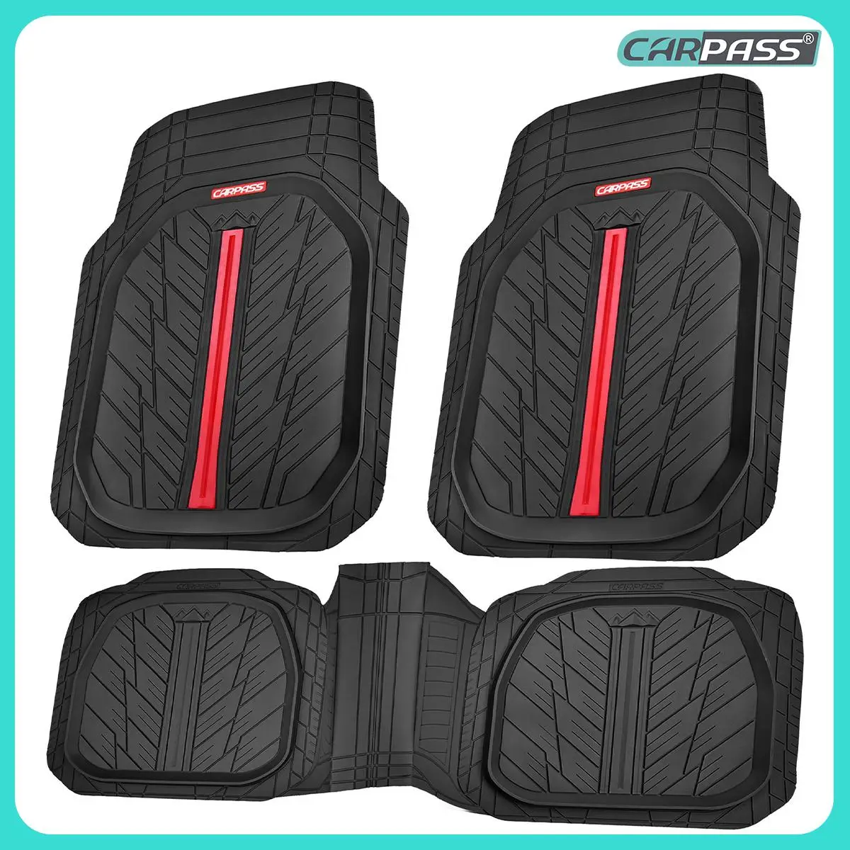 CAR PASS Tire Tread DeepDish Rubber Floor Mats，Heavy Duty car mats， Universal XL~M ，Fit for Truck SUV Vehicle Automotive, Waterproof car mats 3 Piece