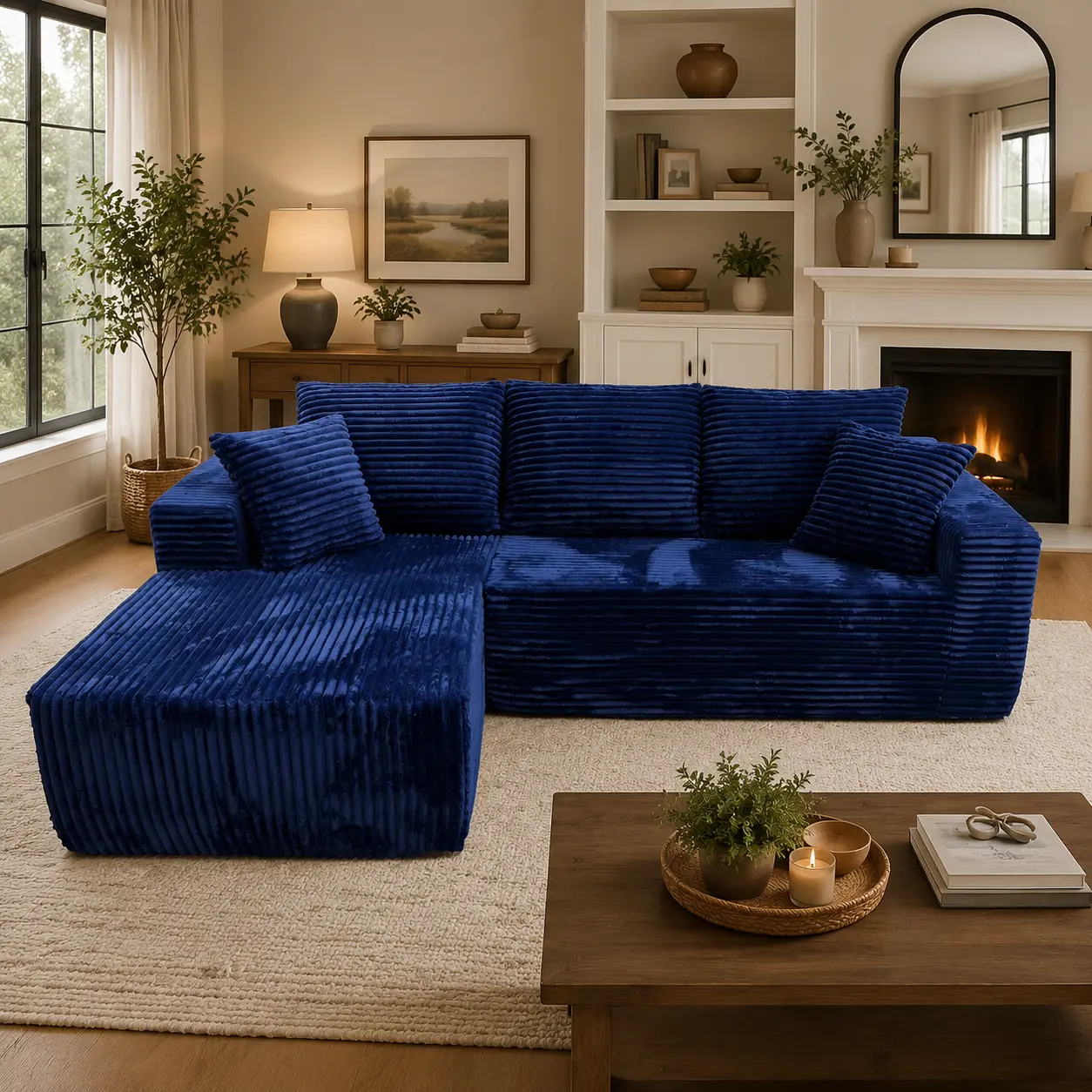 96" Bule L-Shaped Sectional Sofa Couch, Modern Chenille Boneless Cloud Sofa with No Assembly Required, Oversized Modular Deep Seat Comfy Couch Set, Flexible Configuration Living Room Furniture L- shapes of a