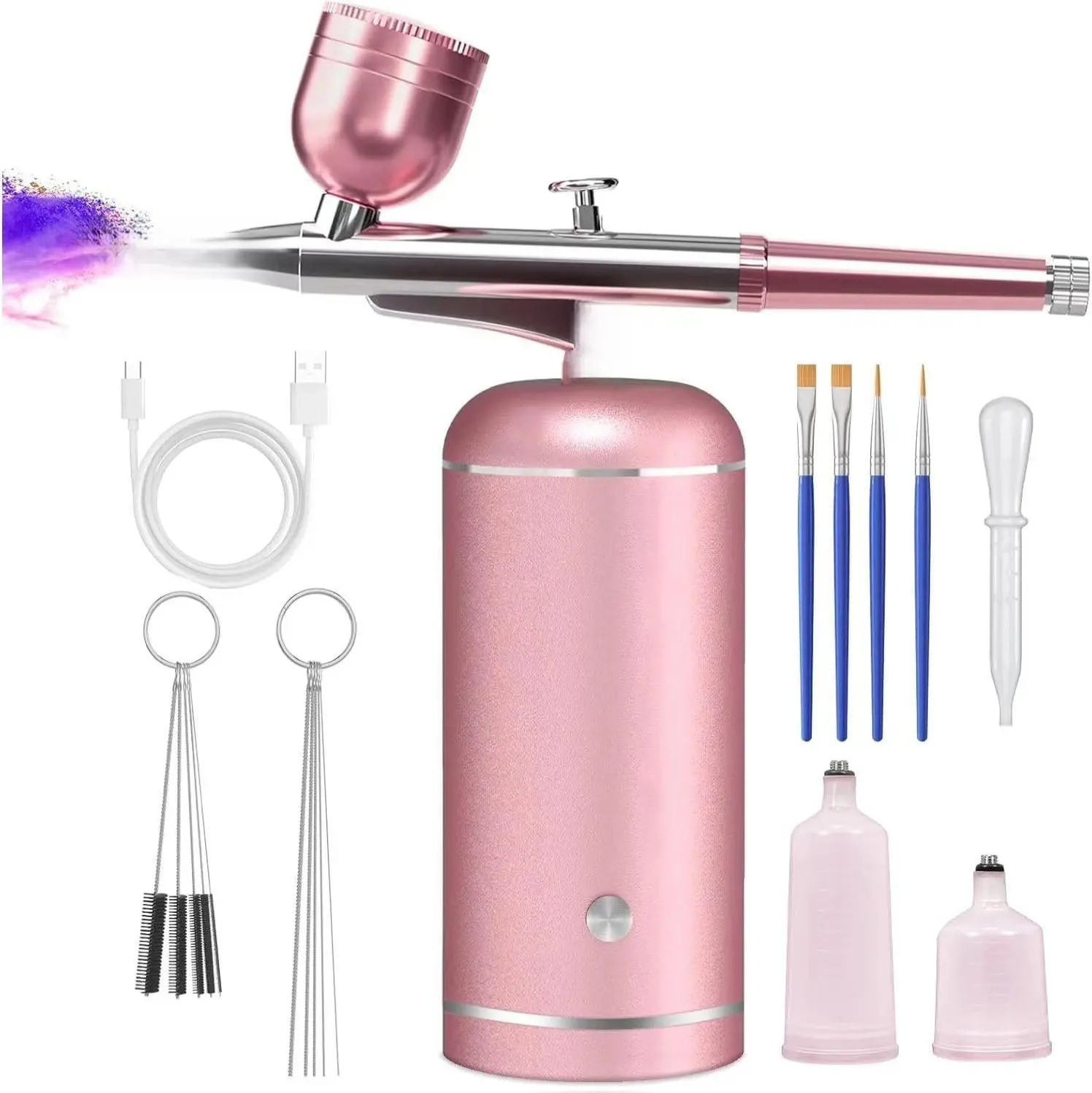 LOISVI Cordless Rechargeable Handheld Airbrush Kit with Portable Mini Aluminum Alloy Compressor, 0.3mm & Multi-Size Tips, Adjustable 23psi, USB Charging, 10cc Capacity, 3 Cup Sizes - Nail Art Kit for Tattoos, Facial Beauty