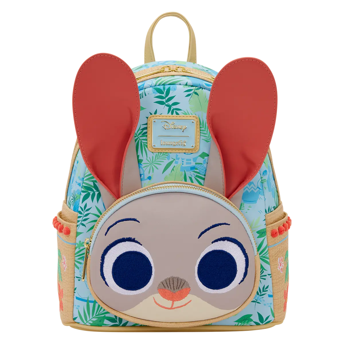 Loungefly Disney Zootopia 2 Judy Hopps Hawaiian Print Mini Backpack, Polyurethane with 3D Applique Ears and Embroidered Palm Tree Details, Embroidered Details, Palm Tree Stitching