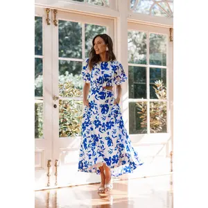 Aminah Puff Sleeve Dress - Blue Floral