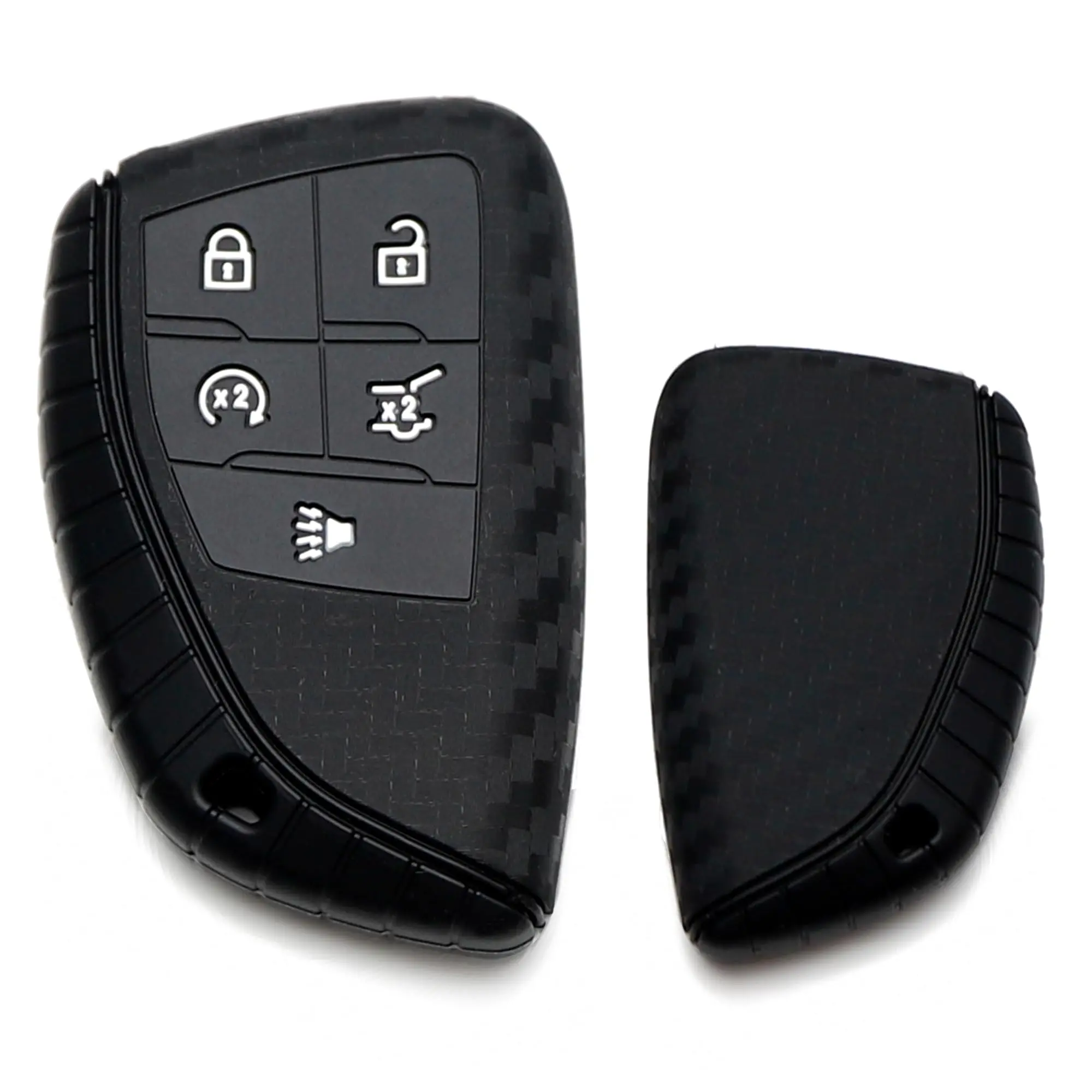 iJDMTOY Black Twill Weave Carbon Fiber Pattern Soft Silicone Key Fob Cover For 2021-up Chevrolet Suburban/Tahoe, GMC Yukon 5-Button Smart Key