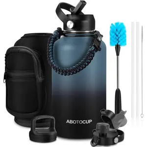 64oz Water Bottle, Powder Coated, Stainless Steel Insulated Water Bottle With Straw Lids&Paracord Handle, Water Flask Double Wall Leak-proof BPA Free, Keep Cold&Hot