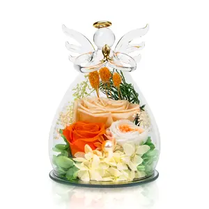 Gifts for Mom Mothers Day Birthday Gifts for Women Preserved Rose Forever Flower in Glass Angel Figurines Fresh Flowers for Delivery Anniversary Real Colorful Roses for Grandma Her Wife from Daughter