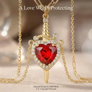 SereluneS 2PCS Removable Heart & Dagger Cross Necklace – 14K Gold Plated, Courage & Protection Matching Jewelry for Couples Best Friends, Women Men Valentine’s Day Gift