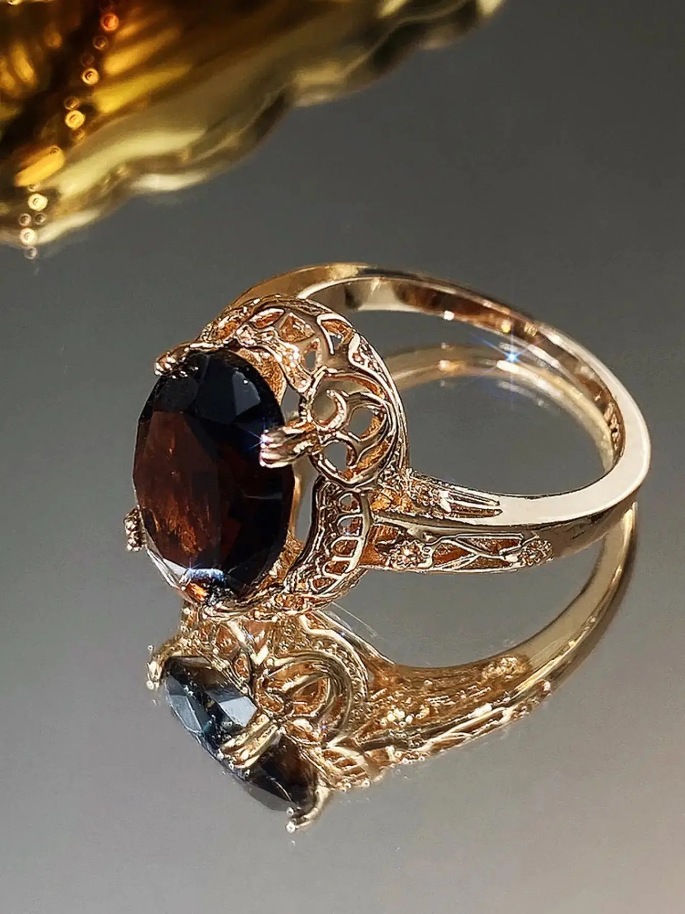 Vintage Oval Artificial Zircon Decor Metal Ring, Artificial Gemstone Ring, Beautiful Rings, Fashion Jewelry Accessories for Women & Girls, Jewelry for Engagement and Wedding Parties, Vintage Rings, Prong Ring