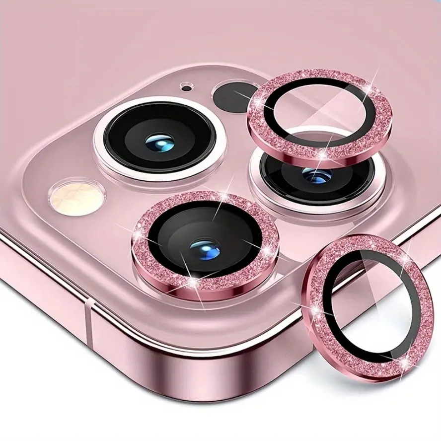 9H Hardened Tempered Glass Camera Lens Protector for iPhone 17/16/16 Plus/16E/15/14/13 Pro Max, Ultra HD, Anti-Glare, Scratch-Resistant, Glitter Design