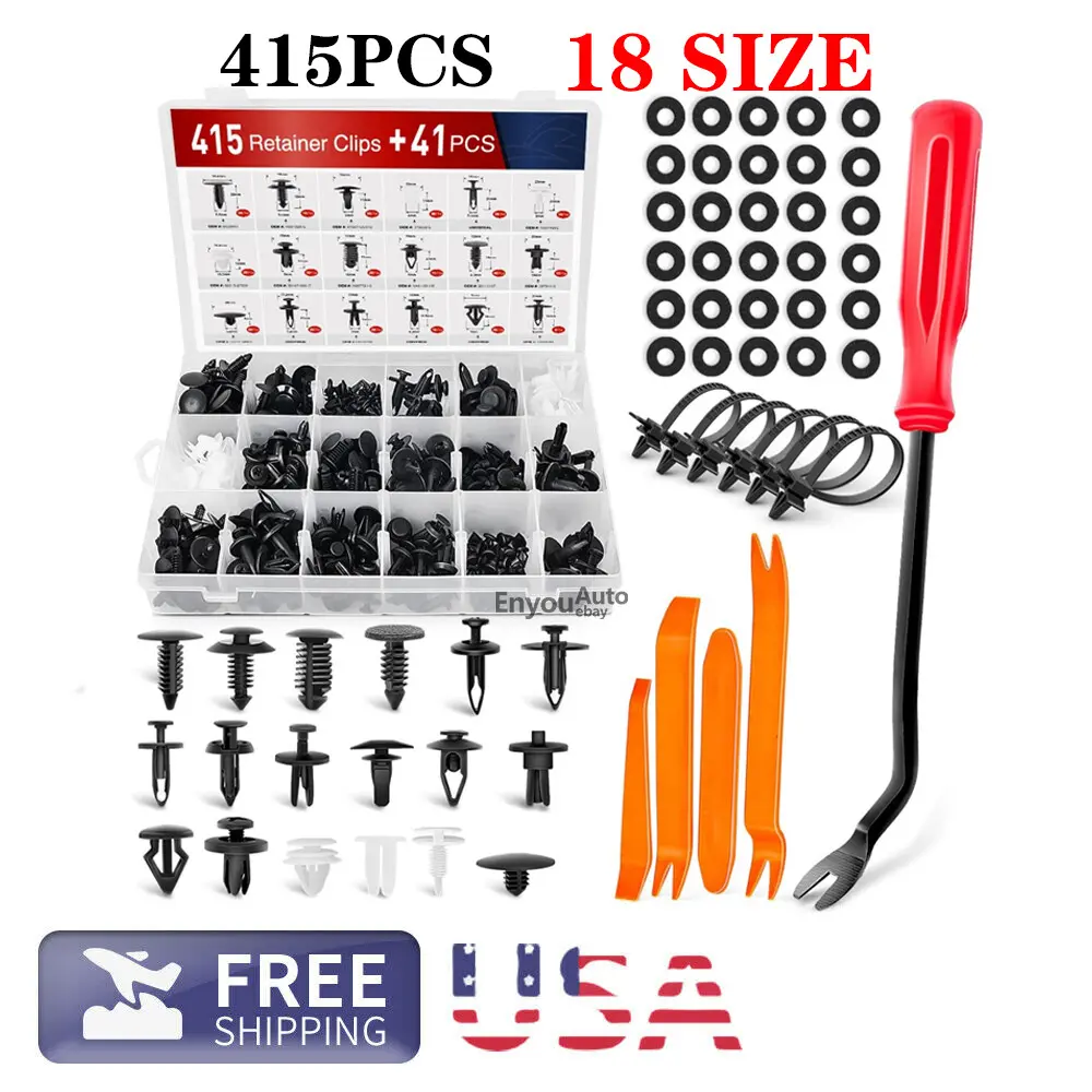 415Pcs Plastic Nylon Push-Type Auto Bumper Clips Retainer Set - GM A133 X Retainer, Car Rivets Fasteners, Fender Pins, Trim Clips for GM/Mazda, Replaces Factory Push Pin Rivets, Easy Storage