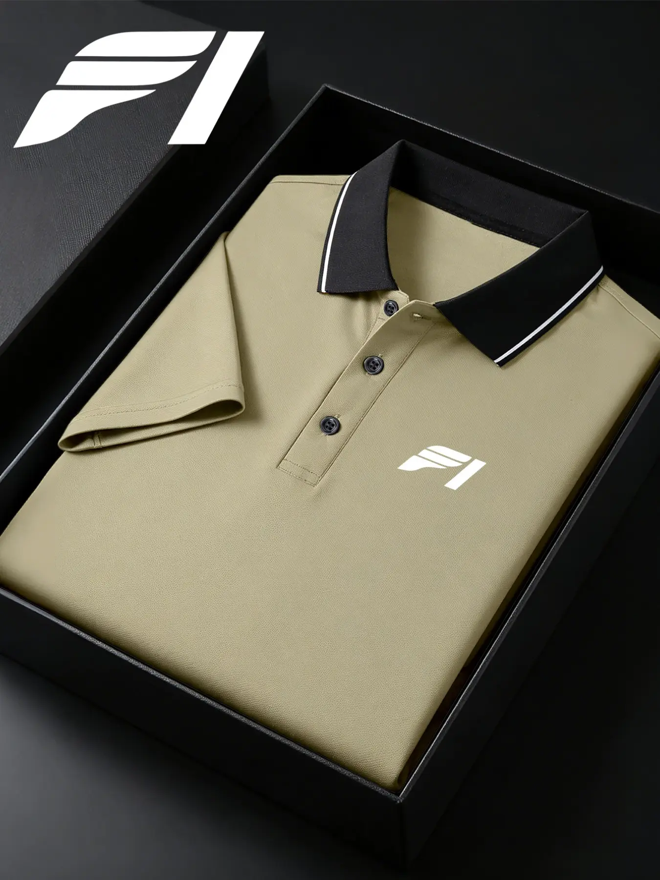 Men's F1 Logo Print Polo Shirt, Quick-Dry Sportswear, Breathable Fabric, Durable Stretch, Short Sleeve, Geometric Pattern, Comfort Fit