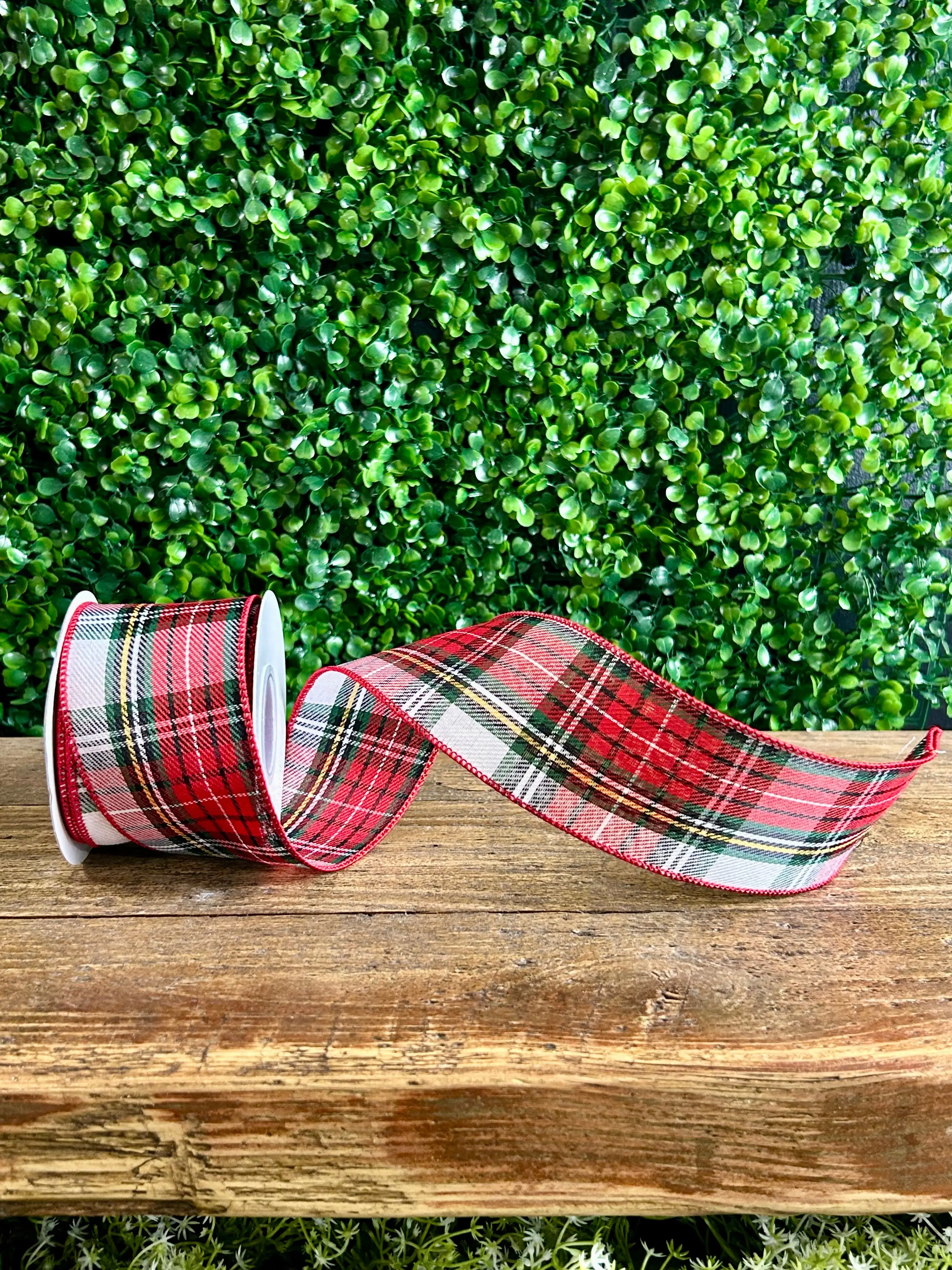 2.5 Inch By 10 Yard Spearmint Plaid Classic Twill Ribbon