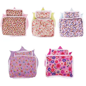 Floral Pillow Set + Solid Color Mattress + Floral Quilt for 17cm Labubu Doll Bedding, Soft Design, Perfect Gift for Kids, 9 Colors Available