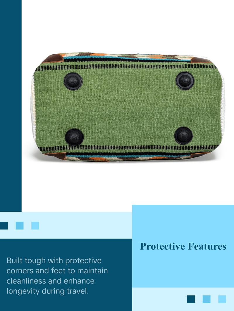 Boho Aztec Large Weekender Southwestern Duffel Bag Aspen Saddle Blanket Bag 100% Leather Handles