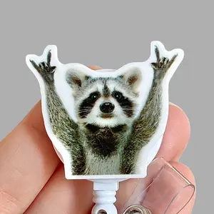 Glitter My Badge Funny raccoon badge reel for nurse and hospital workers. Badge clip Badge pull - Retractable swivel clip with a 360 rotation. Great gift for coworker. Badge reel for men.