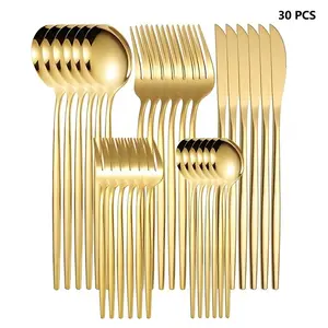 30 piece stainless steel silverware set service for 6，including knife spoon and fork cutlery set for kitchen,dishwasher safe eating utensils set, flatware set suitable for restaurant and hotels, Tableware set