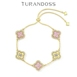 Turandoss Four Leaf Clover Bracelet for Women – 14K Gold Plated Adjustable Lucky Bracelet Jewelry Gift
