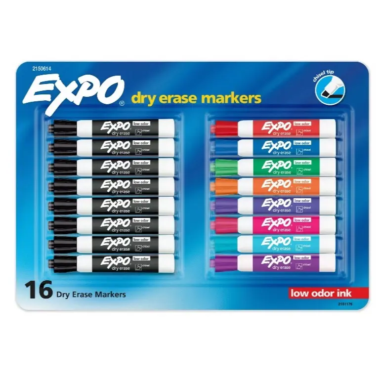 16 Count EXPO Low Odor Dry Erase Markers, Chisel Tip, Assorted Colors