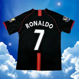 07 08 Retro Black Ronaldo7# Short Sleeve Soccer Jersey