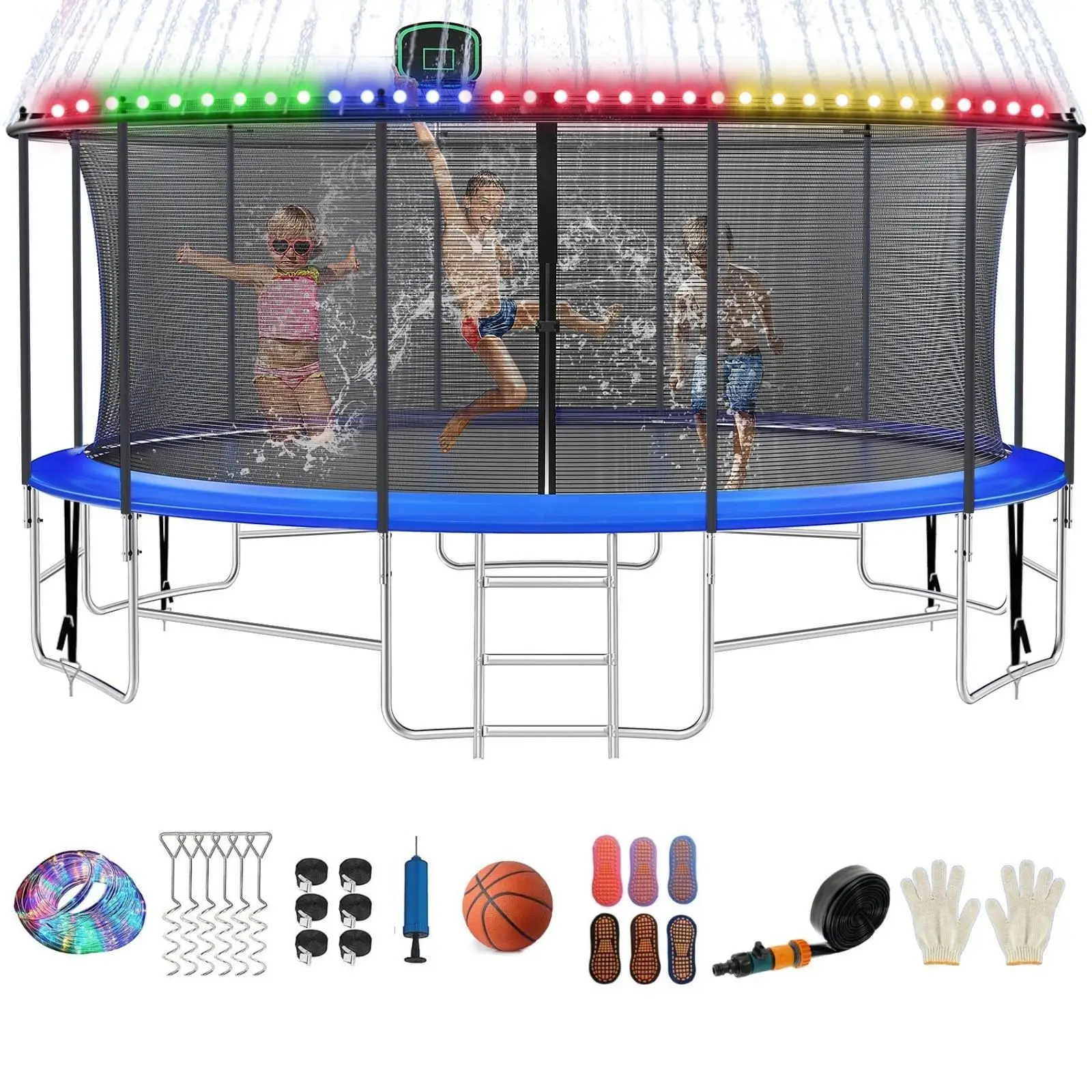 FIZITI Kids' Outdoor Trampoline Set with Basketball Hoop, Lights and Sprinkler, size: 10ft, 12ft, 14ft, 16ft outdoor trampoline