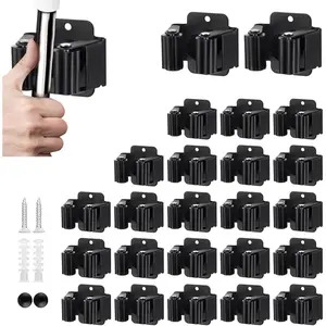 24PCS Broom and Mop Holder, Heavy Duty Garden Tool Organizer Rack for Rake and Shovel Handle, Stainless Steel Wall Mounted Mop Hanger with Screws, Matte Black