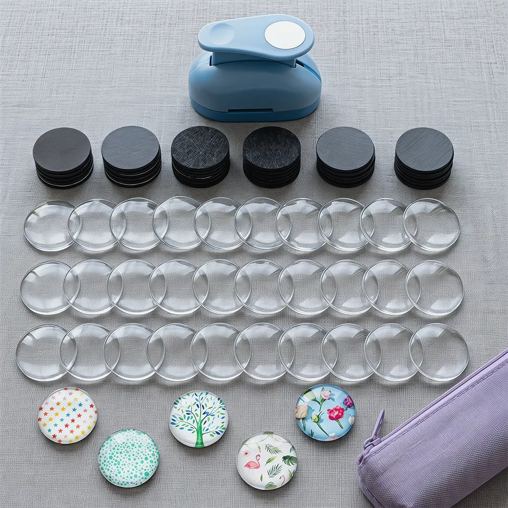 101-Piece Customizable Transparent Glass Fridge Magnet DIY Fun Kit Set, with Flowers, Circle Paper Punch, Ferrite Ceramic Magnetic Pieces for Home Decor, Haircare Styling Tool Use