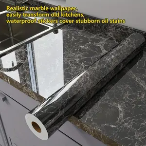 Marble Self-Adhesive Premium Wallpaper - Waterproof PVC Self-Adhesive Wall Sticker, Suitable for Kitchen Splashbacks, Bathrooms, Countertops, and Furniture |   Easy to Remove, Ideal for DIY Home Decoration contact paper