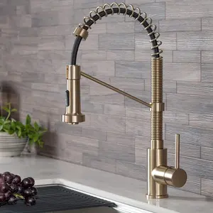 KRAUS Bolden Commercial Style 2-Function Single Handle Pull down Kitchen Faucet in Brushed Gold, KPF-1610BG Kraus