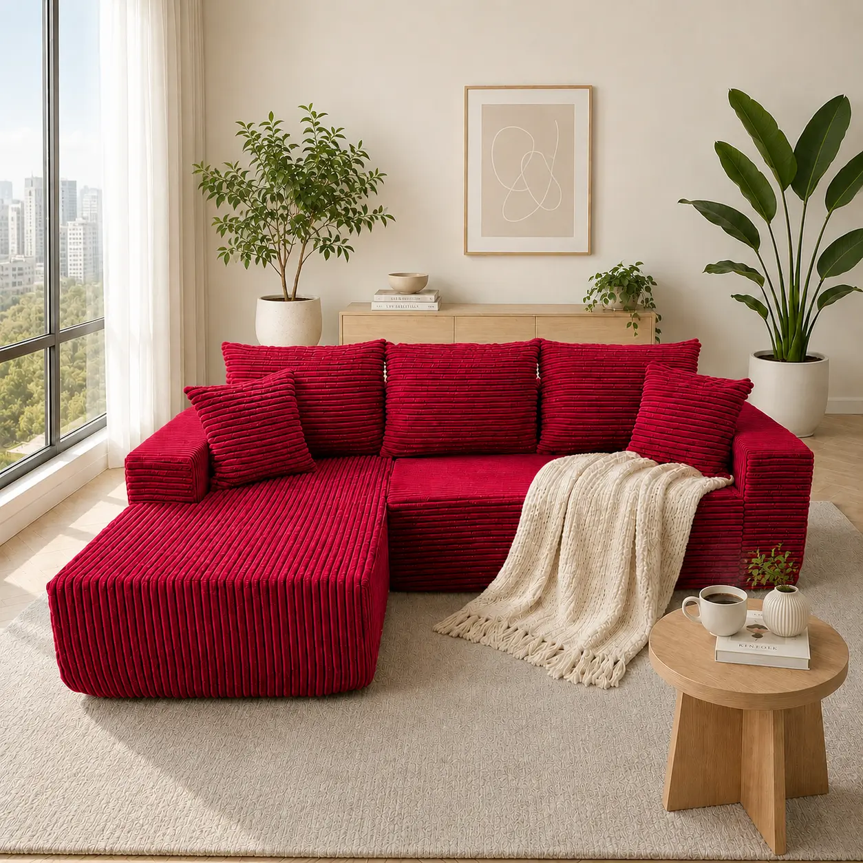 96" Crimson Red L Shaped Sectional Sofa for Living Room, Pink, Oversized Modular Couch with Deep Seats,Oversized Modular Chenille Couch with Deep Seats, Soft Plush Upholstered Sofa with Chaise, Flexible Combination, No Assembly Required
