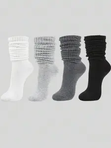 Women's Solid Color Over The Calf Socks, Fashion Casual Cozy Breathable Pile Socks for Daily Outdoor Wear, Women Socks for All Seasons