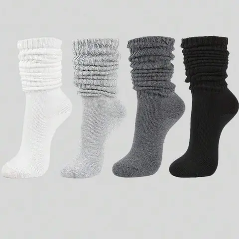 Women's Solid Color Over The Calf Socks, Fashion Casual Cozy Breathable Pile Socks for Daily Outdoor Wear, Women Socks for All Seasons, Breathable Plain Socks