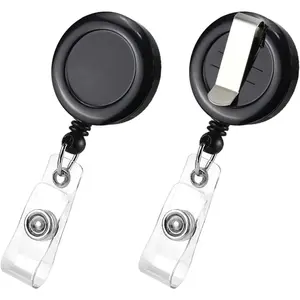 2 Pack Retractable Name Badge Holder Reel with Belt Clip Badge Reel Retractable for Teachers, Students, Office Workers (Black)