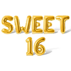 Letter and Number Balloons - SWEET 16 16" Inch Alphabet Letters Foil Mylar Balloon 16th Birthday Party Banner