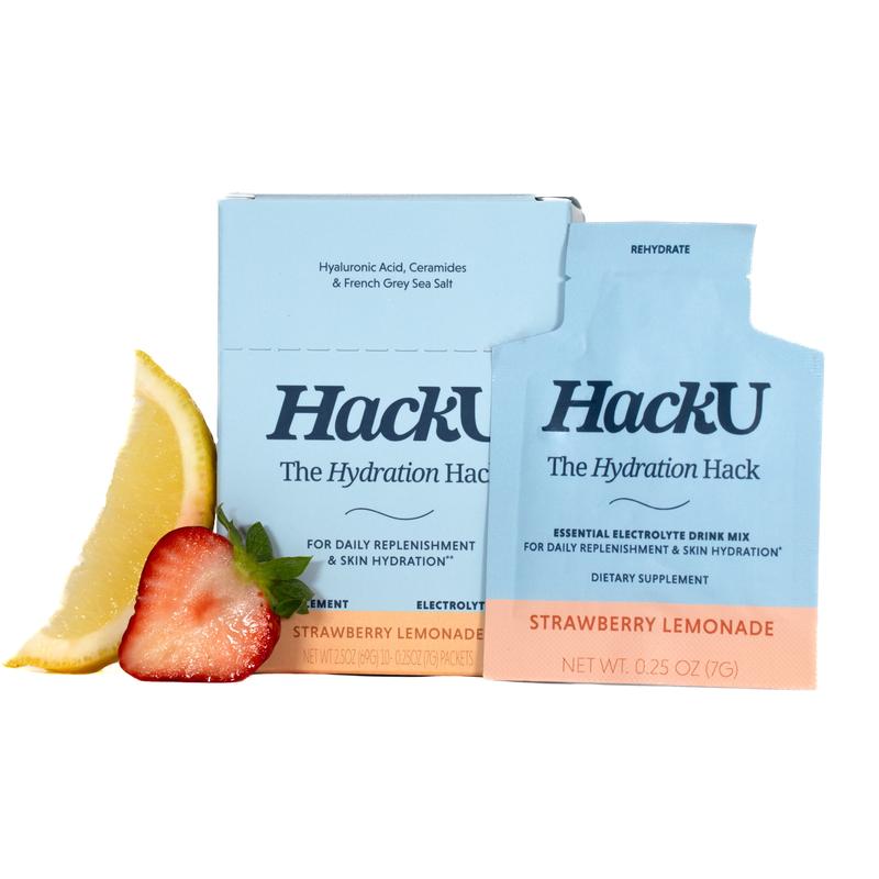 HackU The Hydration Hack Strawberry Lemonade Essential Electrolyte Drink Mix for Daily Replenishment & Skin Hydration Sugar-Free Bloat-Free