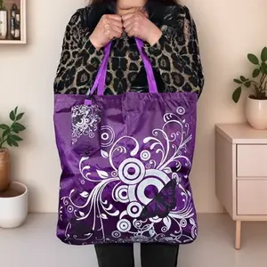 Foldable Reusable Shopping Bag - Large Capacity tote with Floral Print, Eco-Friendly Material, Non-Slip Handles, Lightweight & Compact, Washable Stain-Resistant Surface, Durable for Grocery, Market, Storage, and Garden Use.